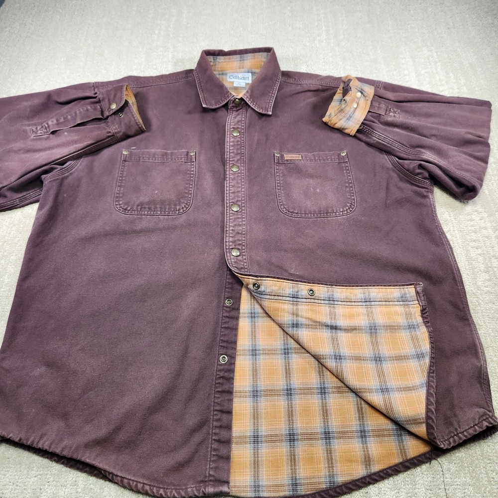 Vintage Carhartt Shirt Jacket Men XL Canvas Flannel Lined Shacket S96 Brown